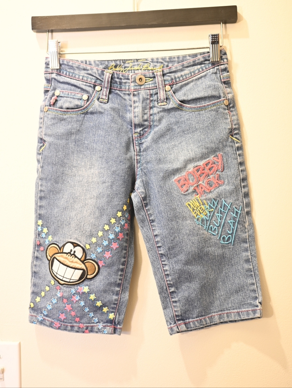 Bobby Jack Denim Bermuda Shorts Bejeweled Embroidery Kids Size 8